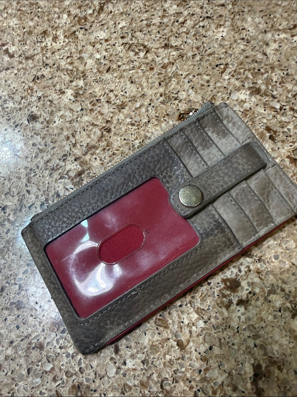 Hammitt Taupe Wallet with Red ID Window